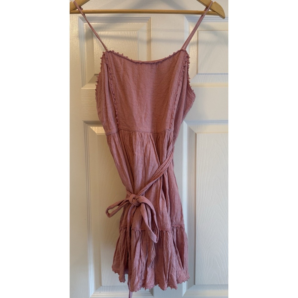 Altar'd State Mini Dress Women Size M Pink Lace Trim Tiered Boho Spaghetti Strap